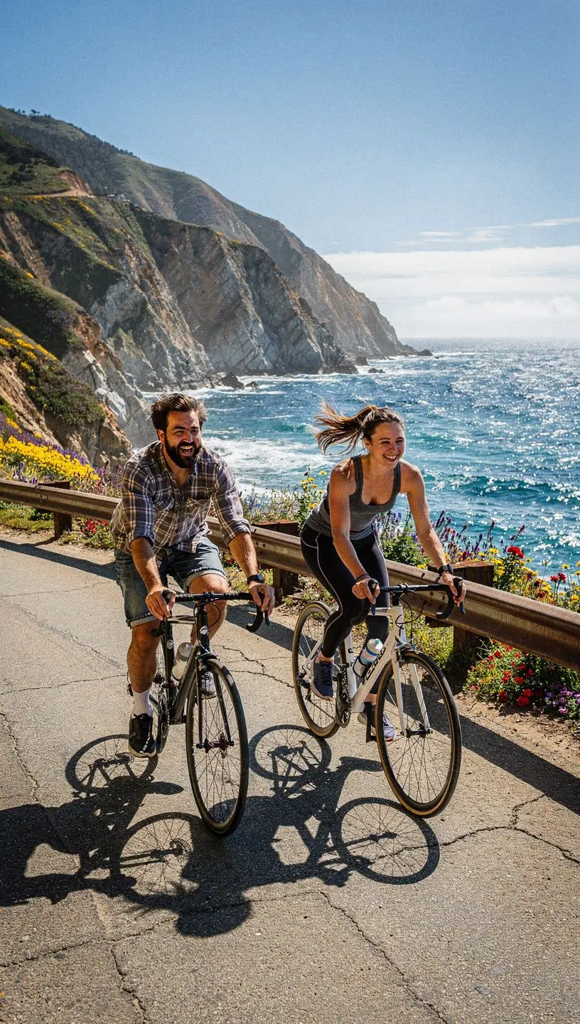 Удивительный вид на побережье Биг Сур с высокими утесами и тихим океаном на заднем плане.